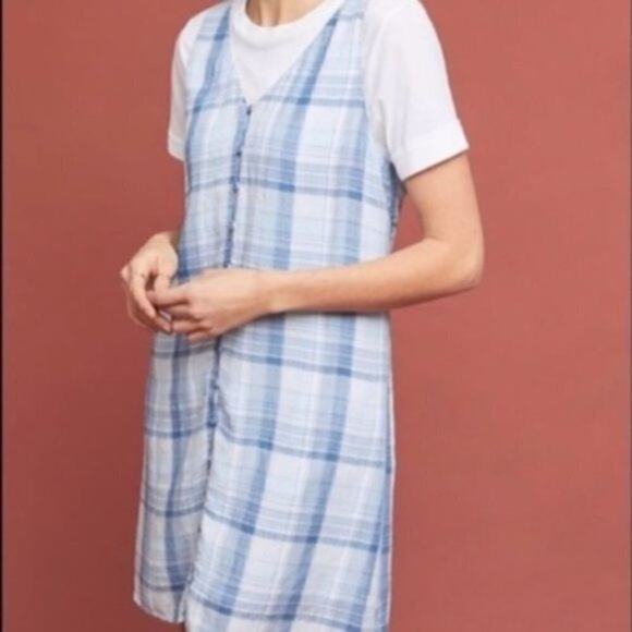 Anthropologie Cloth and Stone Plaid Blue Dress XS - Picture 1 of 7